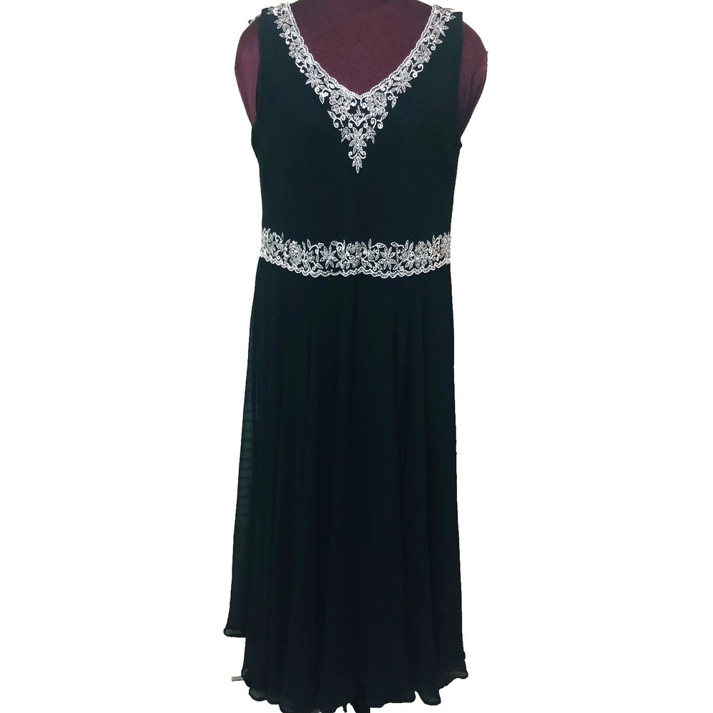 JKARA Maxi Dress Gown Womens 22W‎ 2X 3X Bead Rhinestone Lined Party Event Goth